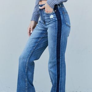 Judy Blue Two Tone Raw Split Flare Bootcut Denim Jeans 88641
